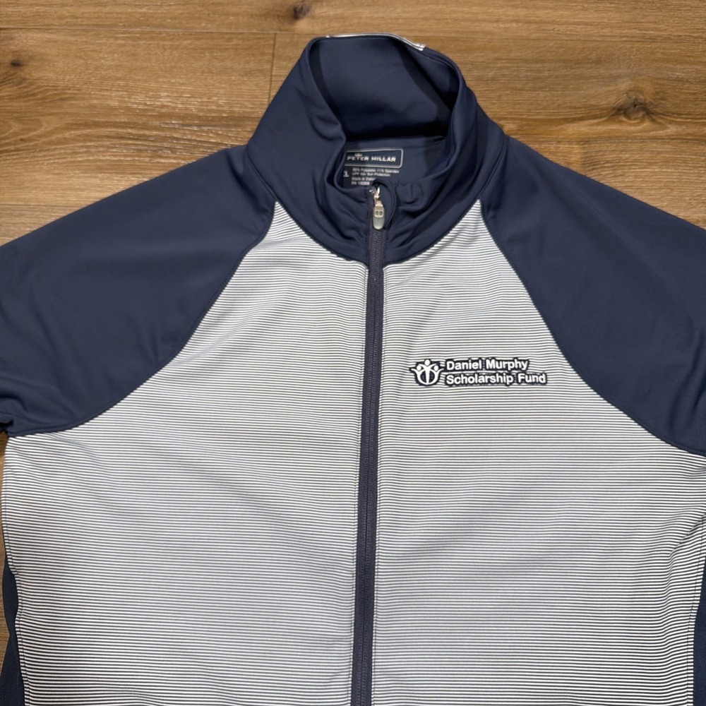 Peter Millar Golf Jacket Womens XL Navy Blue Striped Full Zip Daniel Murphy Logo - Picture 5 of 13